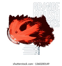 Red brush stroke and texture. Grunge vector abstract hand - painted element. Underline and border design.