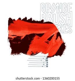Red brush stroke and texture. Grunge vector abstract hand - painted element. Underline and border design.
