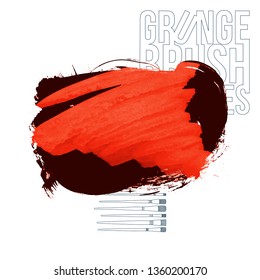 Red brush stroke and texture. Grunge vector abstract hand - painted element. Underline and border design.