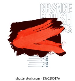 Red brush stroke and texture. Grunge vector abstract hand - painted element. Underline and border design.