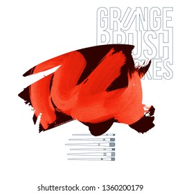 Red brush stroke and texture. Grunge vector abstract hand - painted element. Underline and border design.