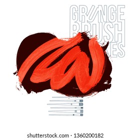 Red brush stroke and texture. Grunge vector abstract hand - painted element. Underline and border design.