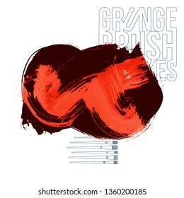Red brush stroke and texture. Grunge vector abstract hand - painted element. Underline and border design.