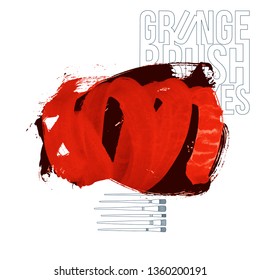Red brush stroke and texture. Grunge vector abstract hand - painted element. Underline and border design.