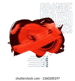 Red brush stroke and texture. Grunge vector abstract hand - painted element. Underline and border design.