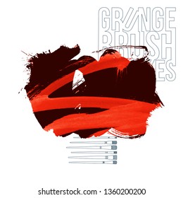 Red brush stroke and texture. Grunge vector abstract hand - painted element. Underline and border design.
