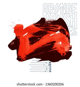 Red brush stroke and texture. Grunge vector abstract hand - painted element. Underline and border design.