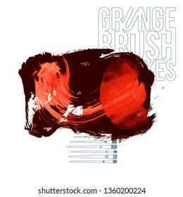 Red brush stroke and texture. Grunge vector abstract hand - painted element. Underline and border design.