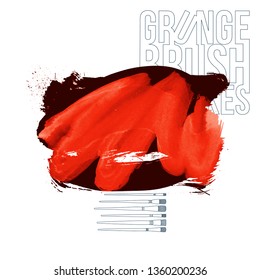 Red brush stroke and texture. Grunge vector abstract hand - painted element. Underline and border design.
