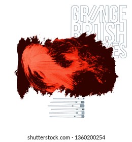 Red brush stroke and texture. Grunge vector abstract hand - painted element. Underline and border design.