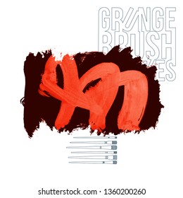 Red brush stroke and texture. Grunge vector abstract hand - painted element. Underline and border design.