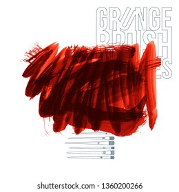 Red brush stroke and texture. Grunge vector abstract hand - painted element. Underline and border design.