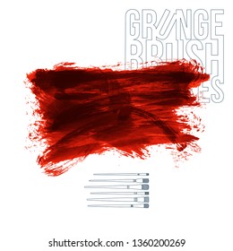 Red brush stroke and texture. Grunge vector abstract hand - painted element. Underline and border design.