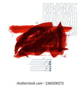 Red brush stroke and texture. Grunge vector abstract hand - painted element. Underline and border design.