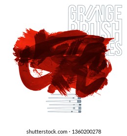 Red brush stroke and texture. Grunge vector abstract hand - painted element. Underline and border design.