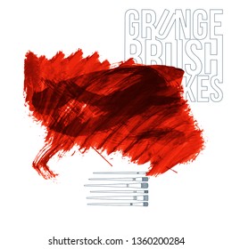 Red brush stroke and texture. Grunge vector abstract hand - painted element. Underline and border design.