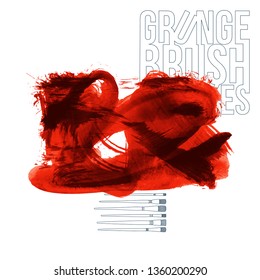 Red brush stroke and texture. Grunge vector abstract hand - painted element. Underline and border design.