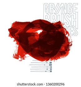 Red brush stroke and texture. Grunge vector abstract hand - painted element. Underline and border design.