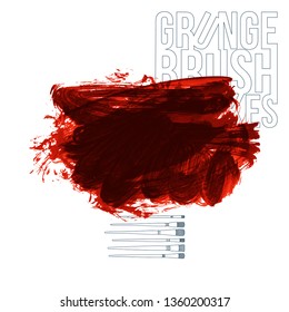 Red brush stroke and texture. Grunge vector abstract hand - painted element. Underline and border design.