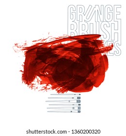 Red brush stroke and texture. Grunge vector abstract hand - painted element. Underline and border design.