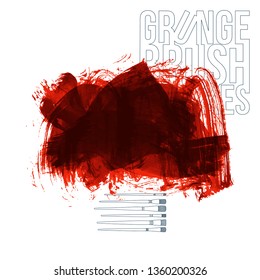 Red brush stroke and texture. Grunge vector abstract hand - painted element. Underline and border design.