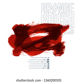 Red brush stroke and texture. Grunge vector abstract hand - painted element. Underline and border design.