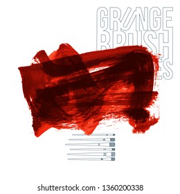 Red brush stroke and texture. Grunge vector abstract hand - painted element. Underline and border design.