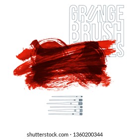 Red brush stroke and texture. Grunge vector abstract hand - painted element. Underline and border design.