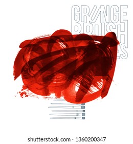 Red brush stroke and texture. Grunge vector abstract hand - painted element. Underline and border design.