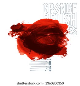 Red brush stroke and texture. Grunge vector abstract hand - painted element. Underline and border design.