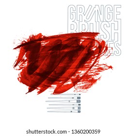 Red brush stroke and texture. Grunge vector abstract hand - painted element. Underline and border design.