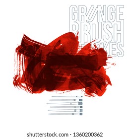Red brush stroke and texture. Grunge vector abstract hand - painted element. Underline and border design.