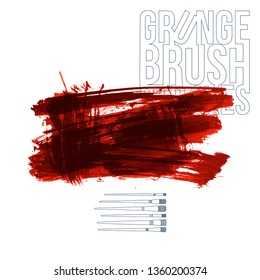 Red brush stroke and texture. Grunge vector abstract hand - painted element. Underline and border design.