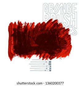 Red brush stroke and texture. Grunge vector abstract hand - painted element. Underline and border design.