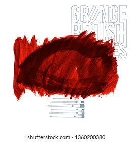 Red brush stroke and texture. Grunge vector abstract hand - painted element. Underline and border design.