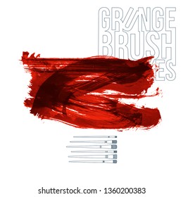 Red brush stroke and texture. Grunge vector abstract hand - painted element. Underline and border design.