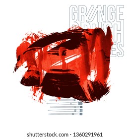 Red brush stroke and texture. Grunge vector abstract hand - painted element. Underline and border design.