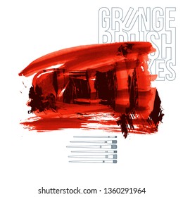 Red brush stroke and texture. Grunge vector abstract hand - painted element. Underline and border design.