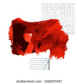 Red brush stroke and texture. Grunge vector abstract hand - painted element. Underline and border design.