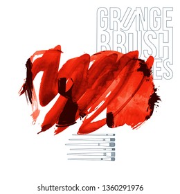 Red brush stroke and texture. Grunge vector abstract hand - painted element. Underline and border design.