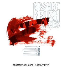 Red brush stroke and texture. Grunge vector abstract hand - painted element. Underline and border design.
