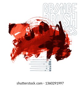 Red brush stroke and texture. Grunge vector abstract hand - painted element. Underline and border design.