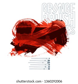 Red brush stroke and texture. Grunge vector abstract hand - painted element. Underline and border design.