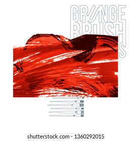 Red brush stroke and texture. Grunge vector abstract hand - painted element. Underline and border design.