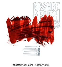 Red brush stroke and texture. Grunge vector abstract hand - painted element. Underline and border design.