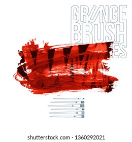 Red brush stroke and texture. Grunge vector abstract hand - painted element. Underline and border design.
