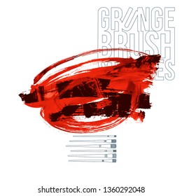 Red brush stroke and texture. Grunge vector abstract hand - painted element. Underline and border design.