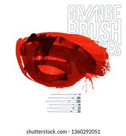 Red brush stroke and texture. Grunge vector abstract hand - painted element. Underline and border design.