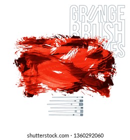 Red brush stroke and texture. Grunge vector abstract hand - painted element. Underline and border design.
