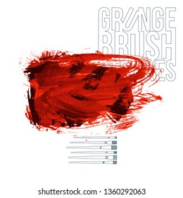 Red brush stroke and texture. Grunge vector abstract hand - painted element. Underline and border design.